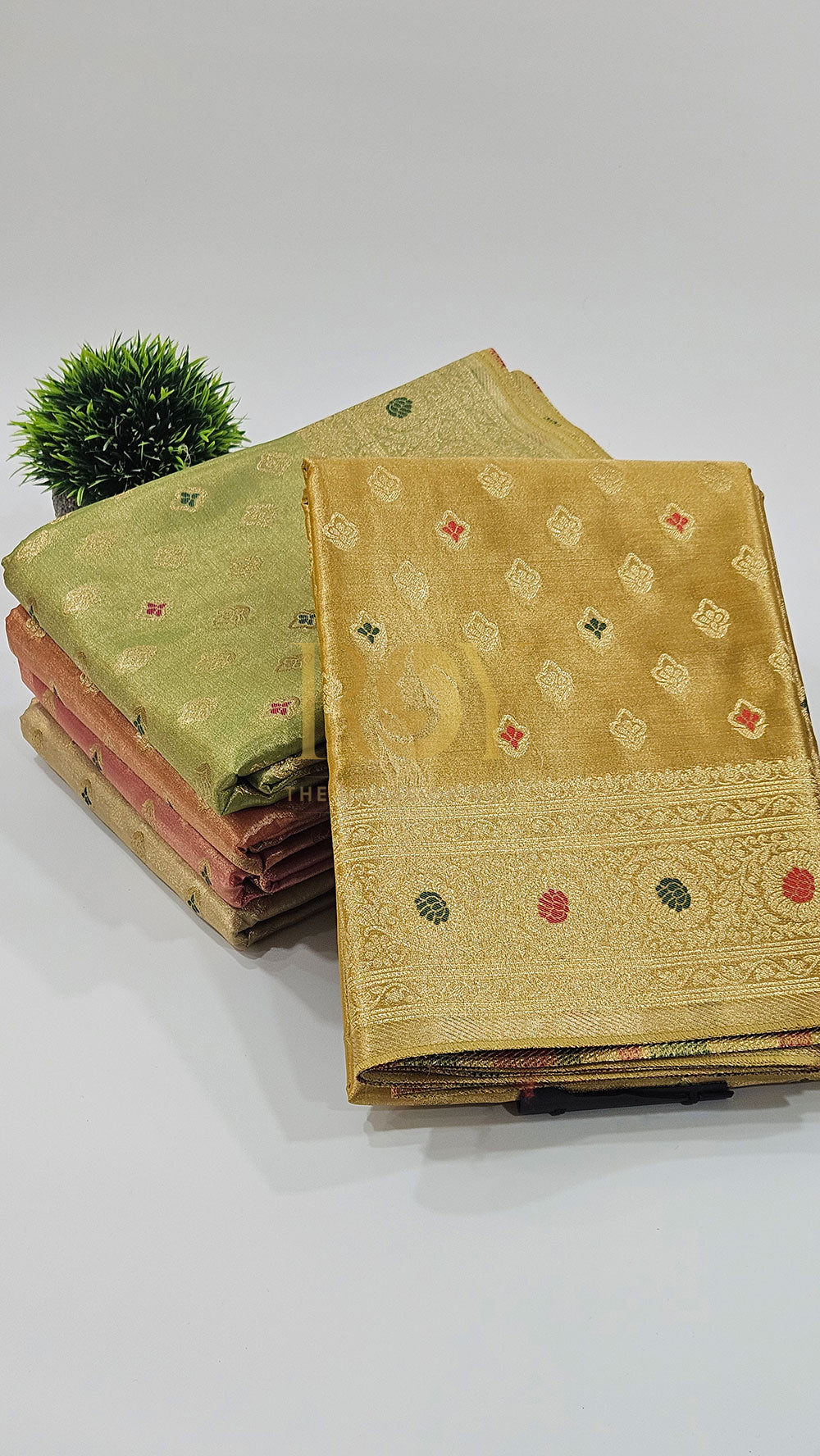 Banarasi tissue silk pastel yellow