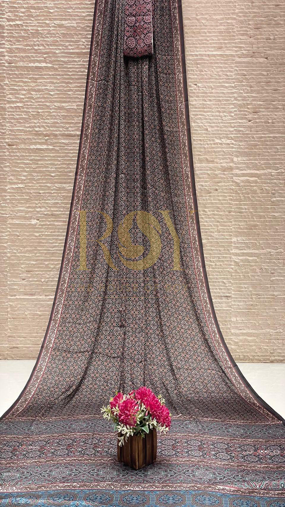 Ajrakh printed modal viscose saree