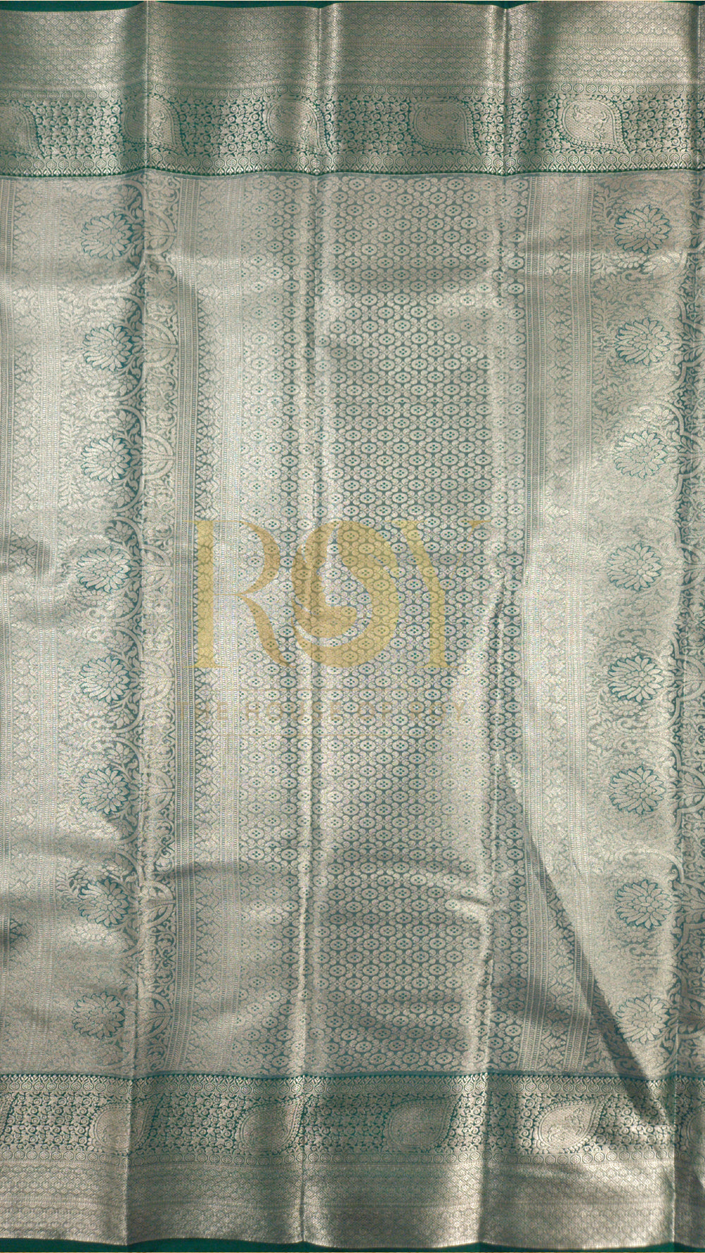 Aquamarine blue silver jari tissue jacquard