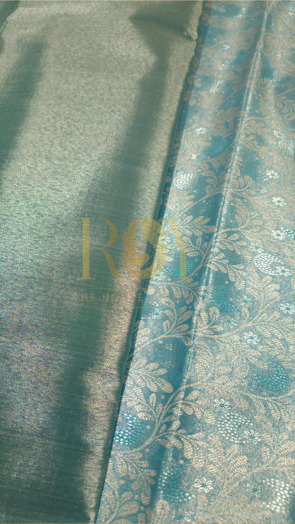 Aquamarine blue silver jari tissue jacquard