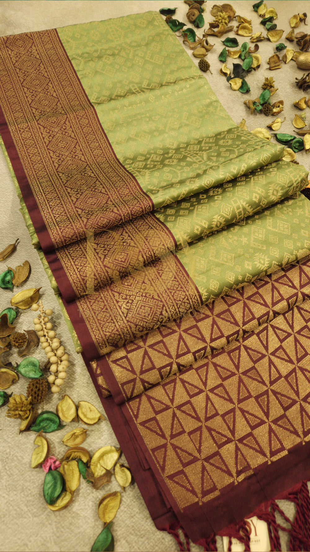 Avocado green soft Silk Saree