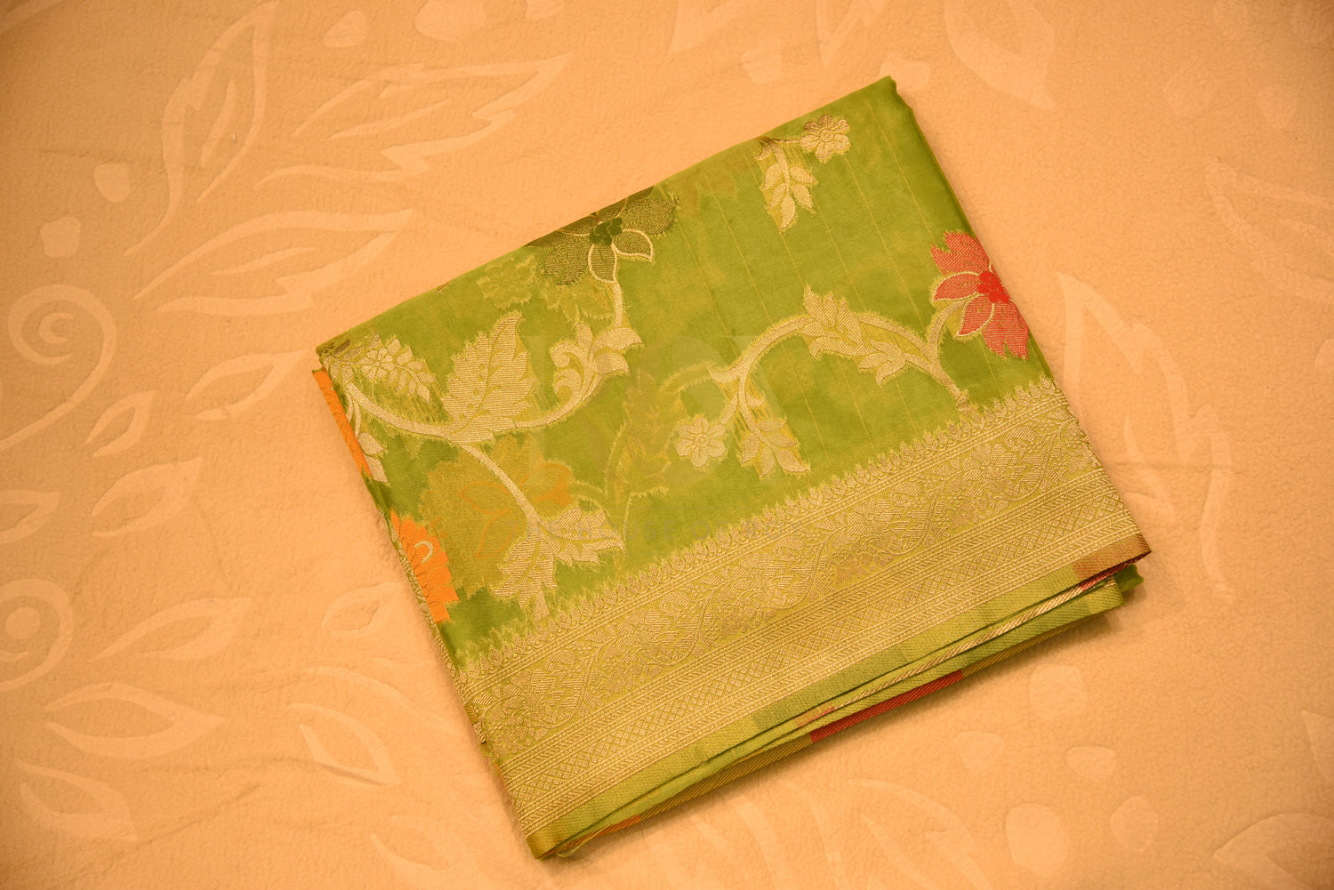 Banarasi kora silk Flu Green