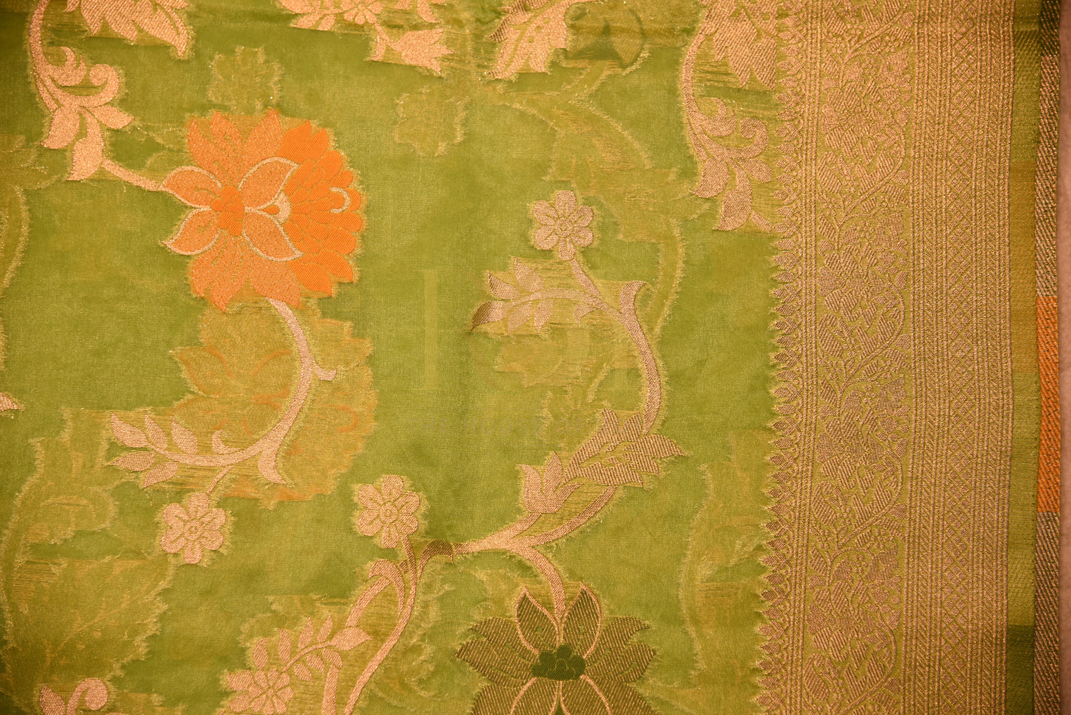 Banarasi kora silk Flu Green