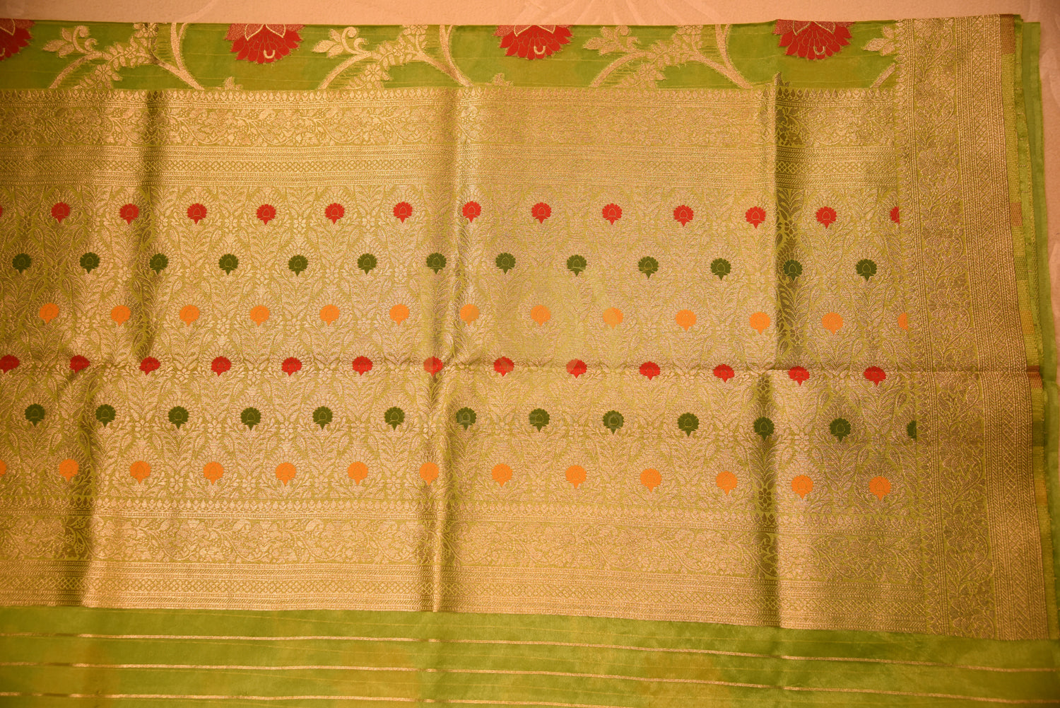 Banarasi kora silk Flu Green