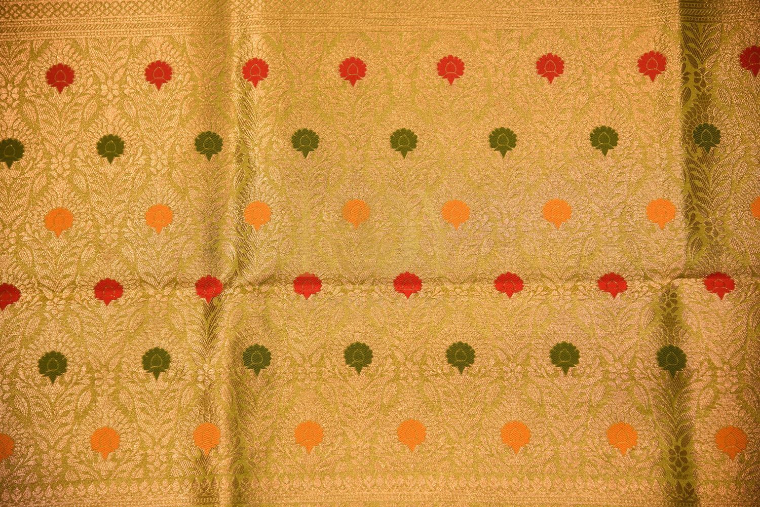 Banarasi kora silk Flu Green