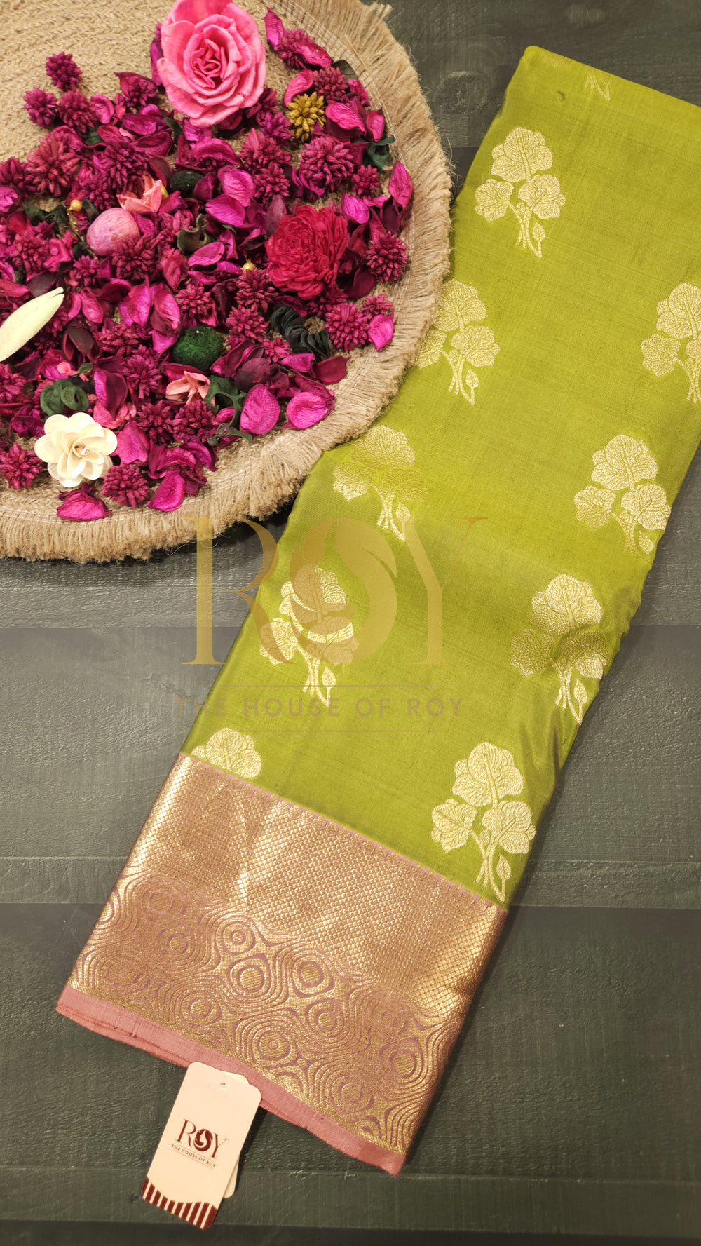 Pure soft silk saree olive green