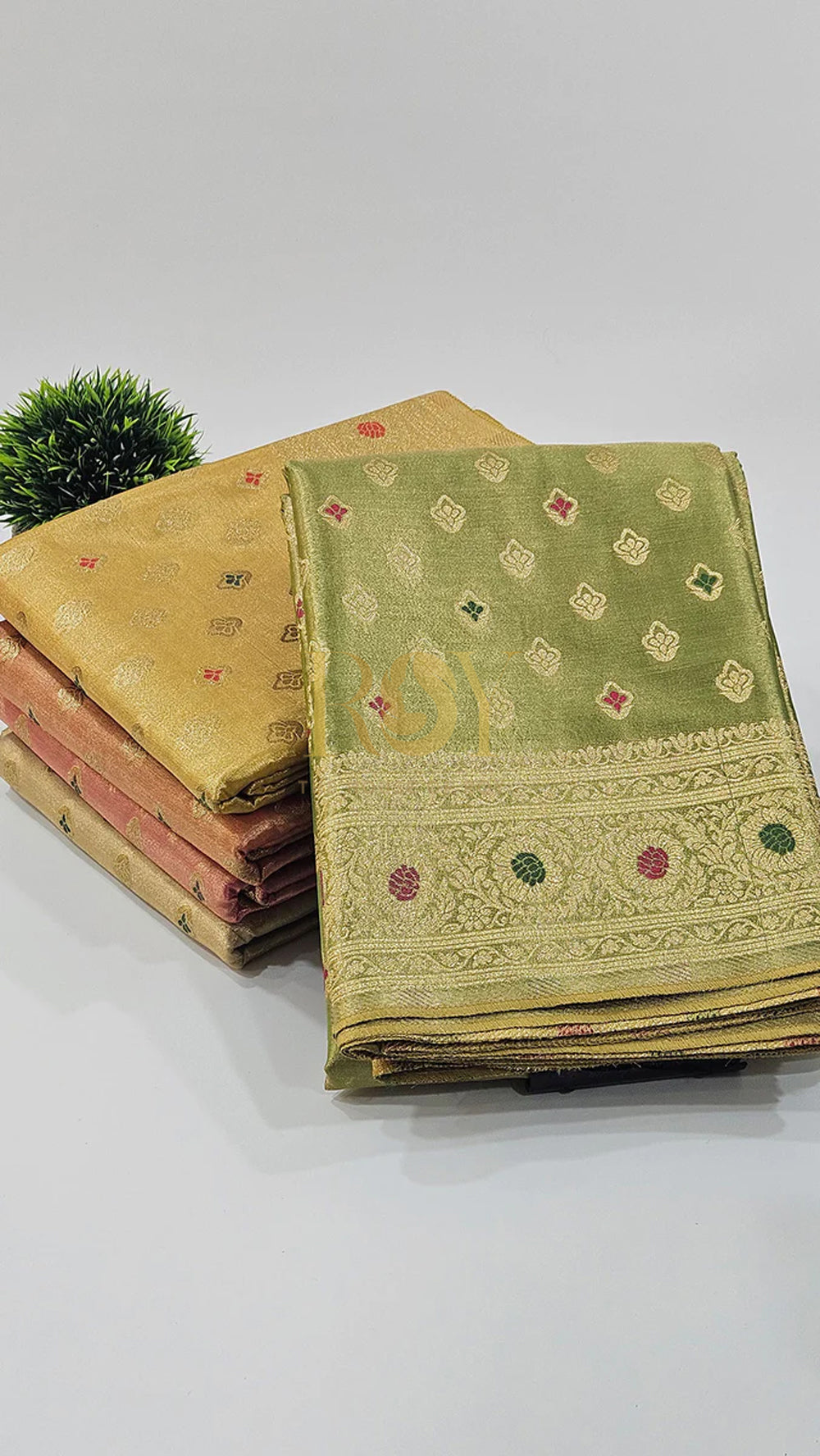 Banarasi tissue silk pastel green