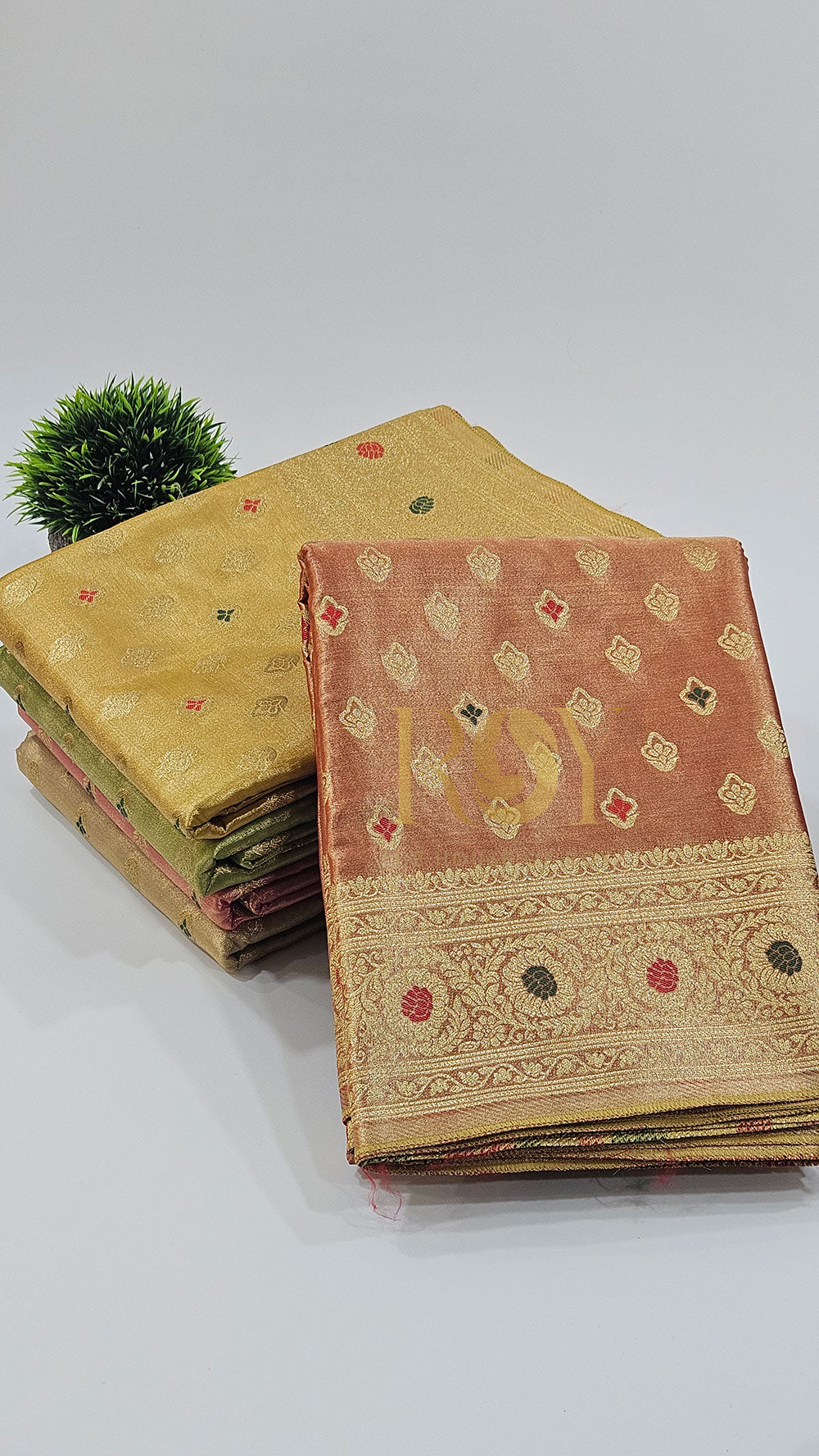 Banarasi tissue silk peach