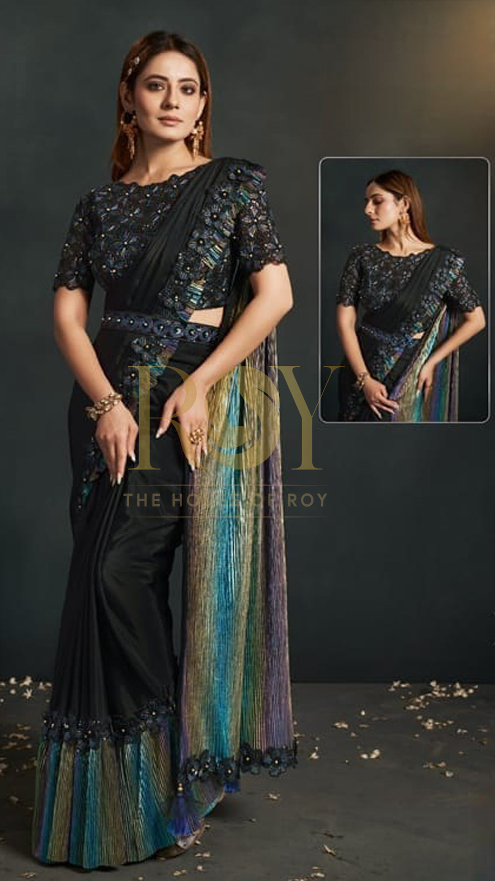 Black ready to wear designer saree