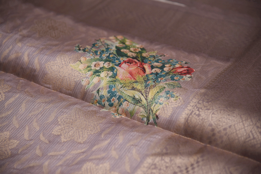 Brocade pastel shades of rose silk