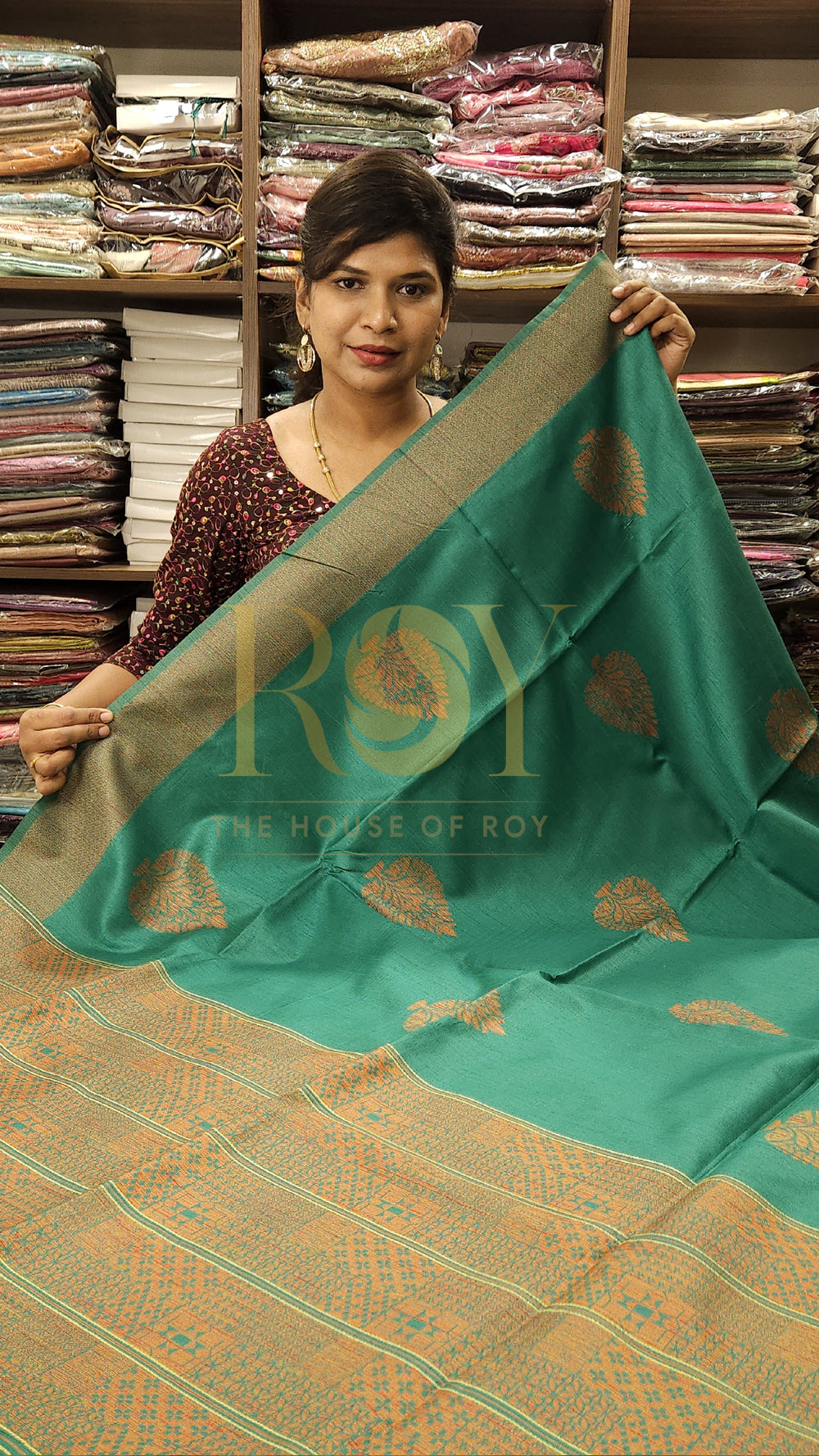 Dark Green Silk Cotton Saree with Jute Thread Border And Pallu