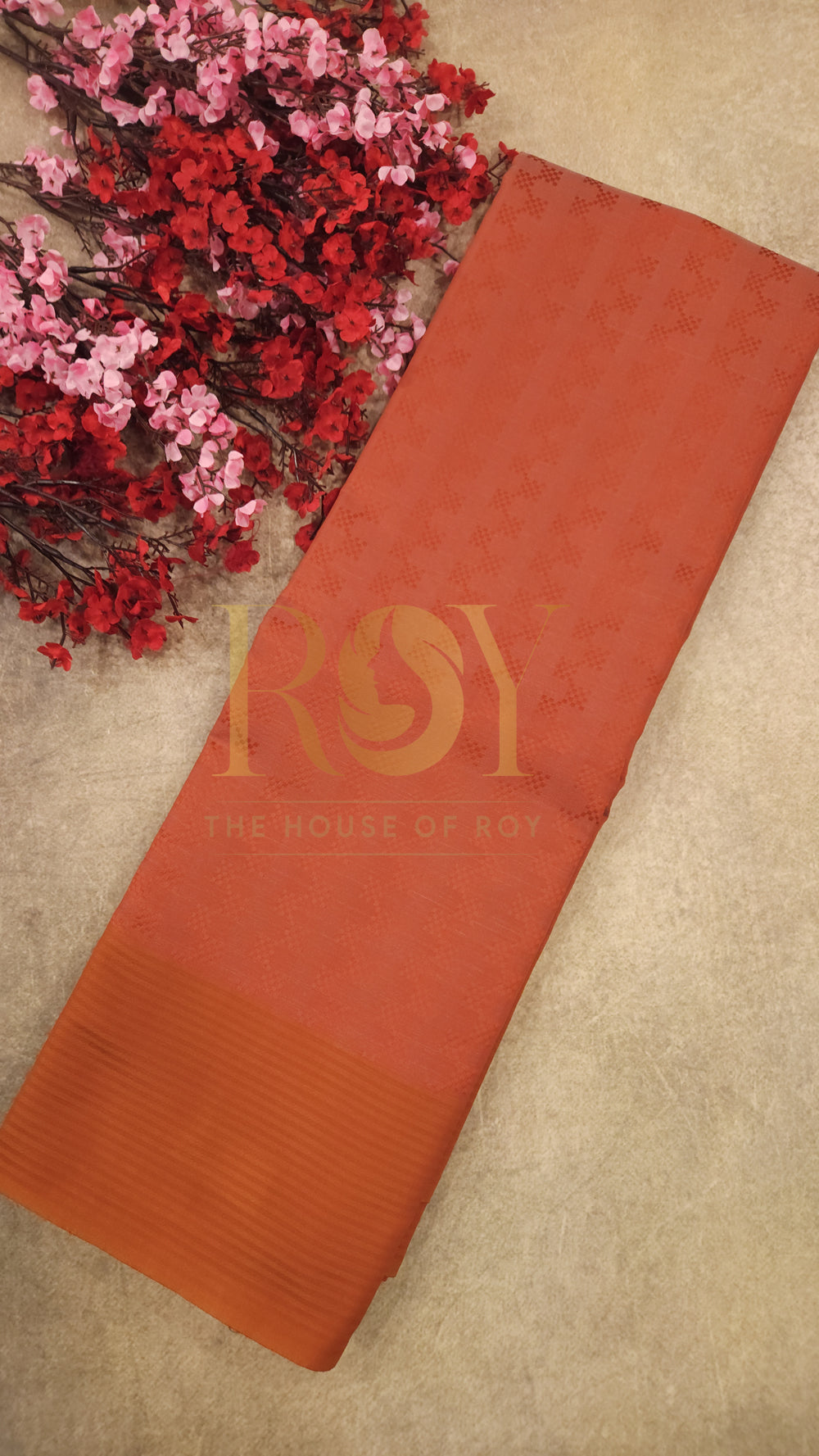 Embossed Silk cotton Saree fire orange