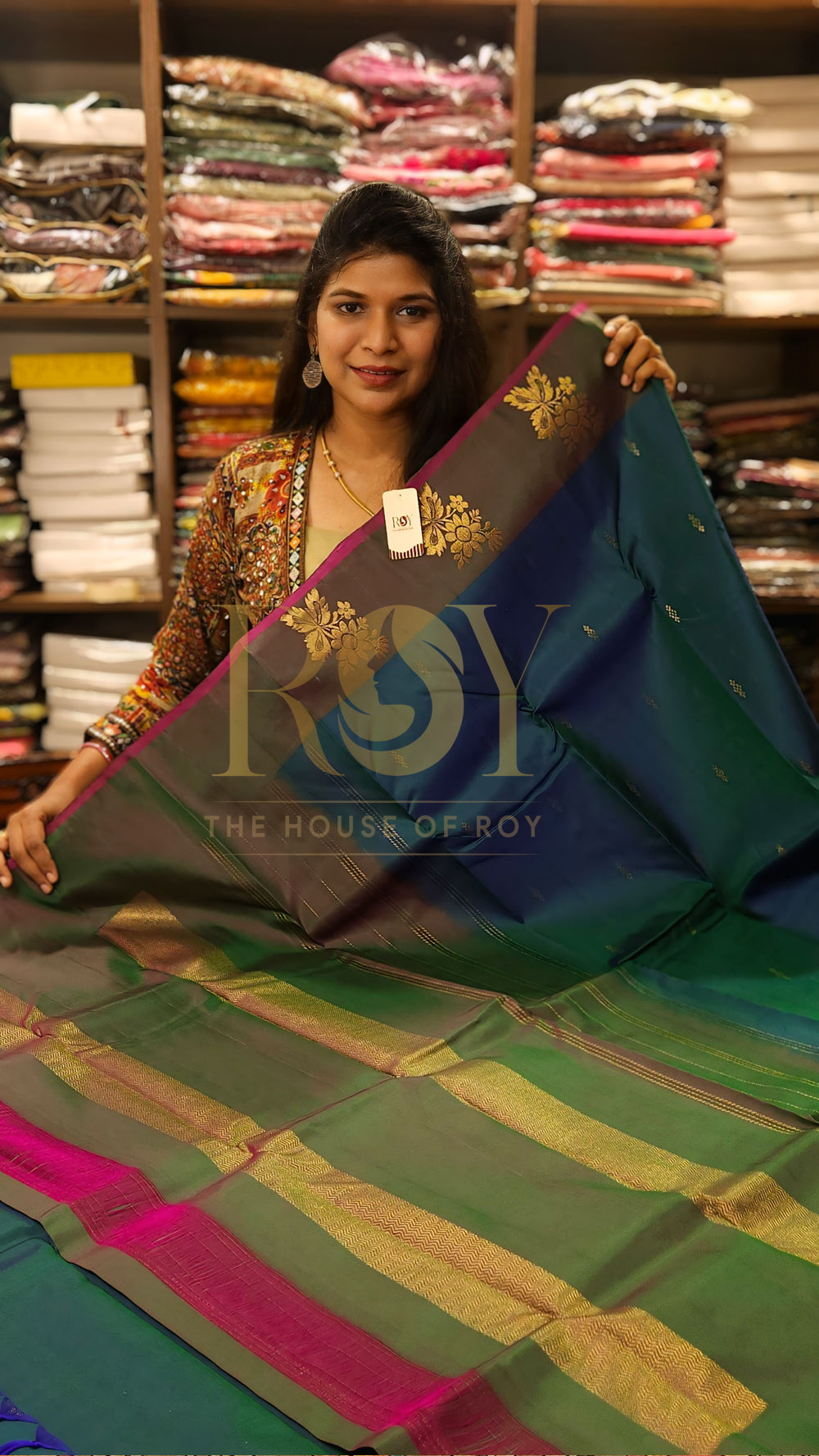 Emerald dual-toned pure arani silk saree