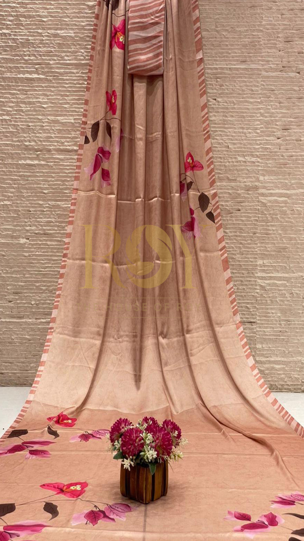 Floral peach modal viscose saree