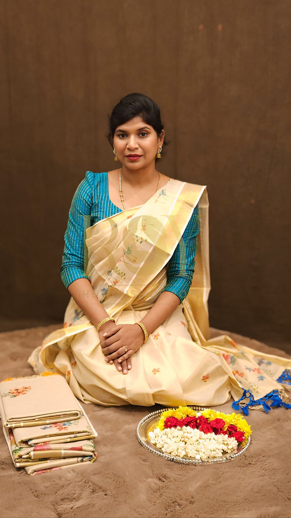 Multicolour Floral tissue silk kasavu saree