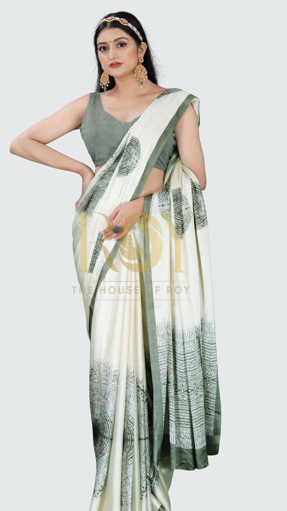 Ivory abstract circle modal viscose saree