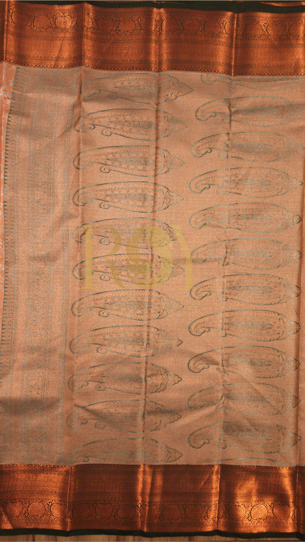 Ivory copper jari leaf tissue jacquard silk