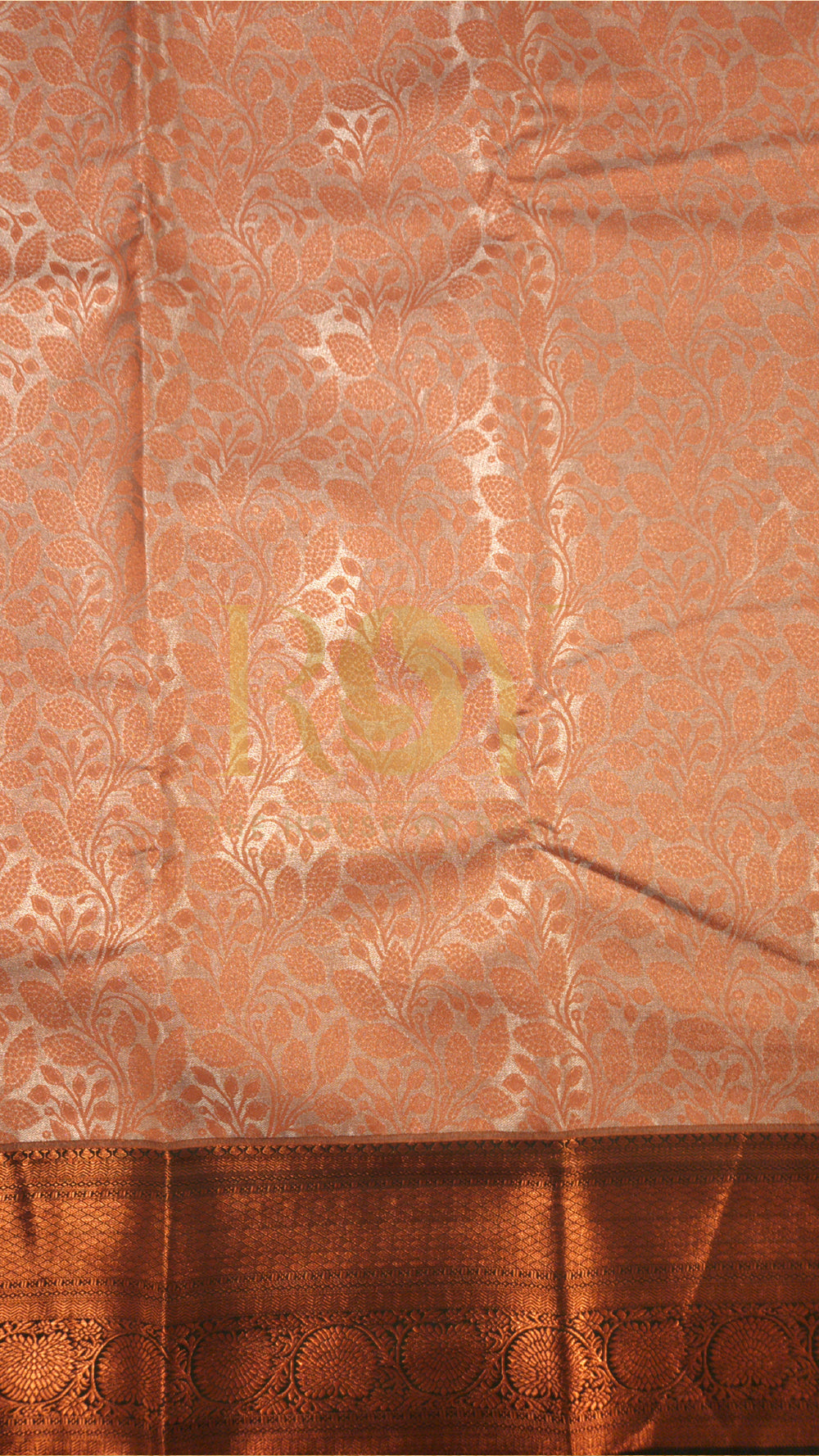 Ivory copper jari leaf tissue jacquard silk