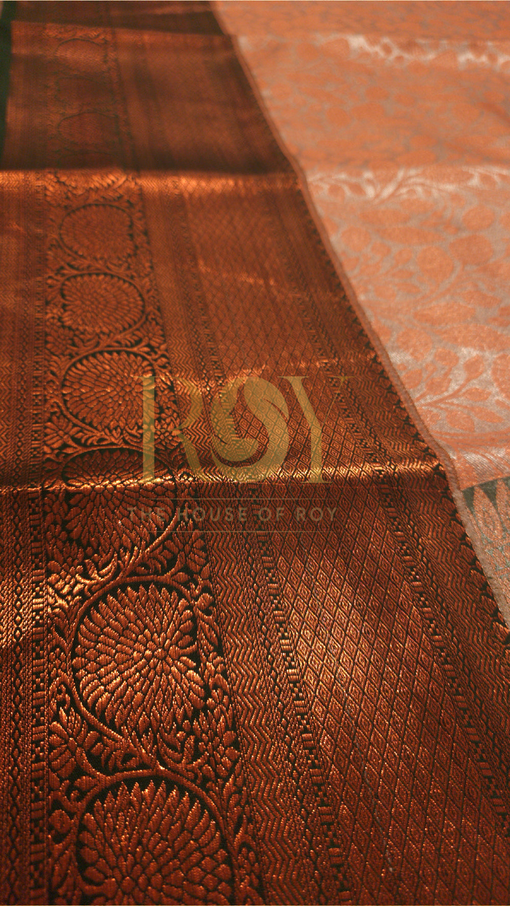 Ivory copper jari leaf tissue jacquard silk