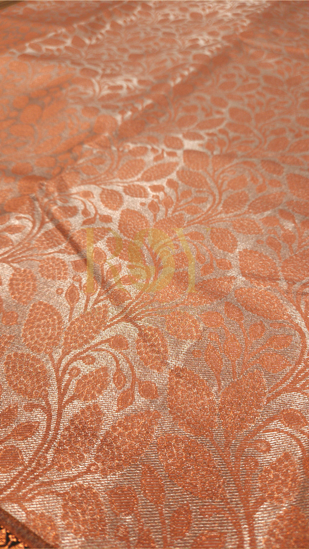 Ivory copper jari leaf tissue jacquard silk