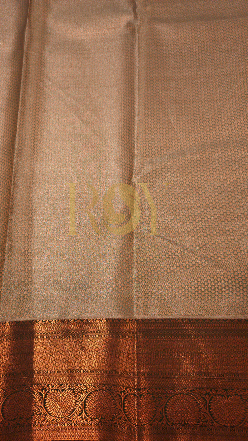 Ivory copper jari leaf tissue jacquard silk