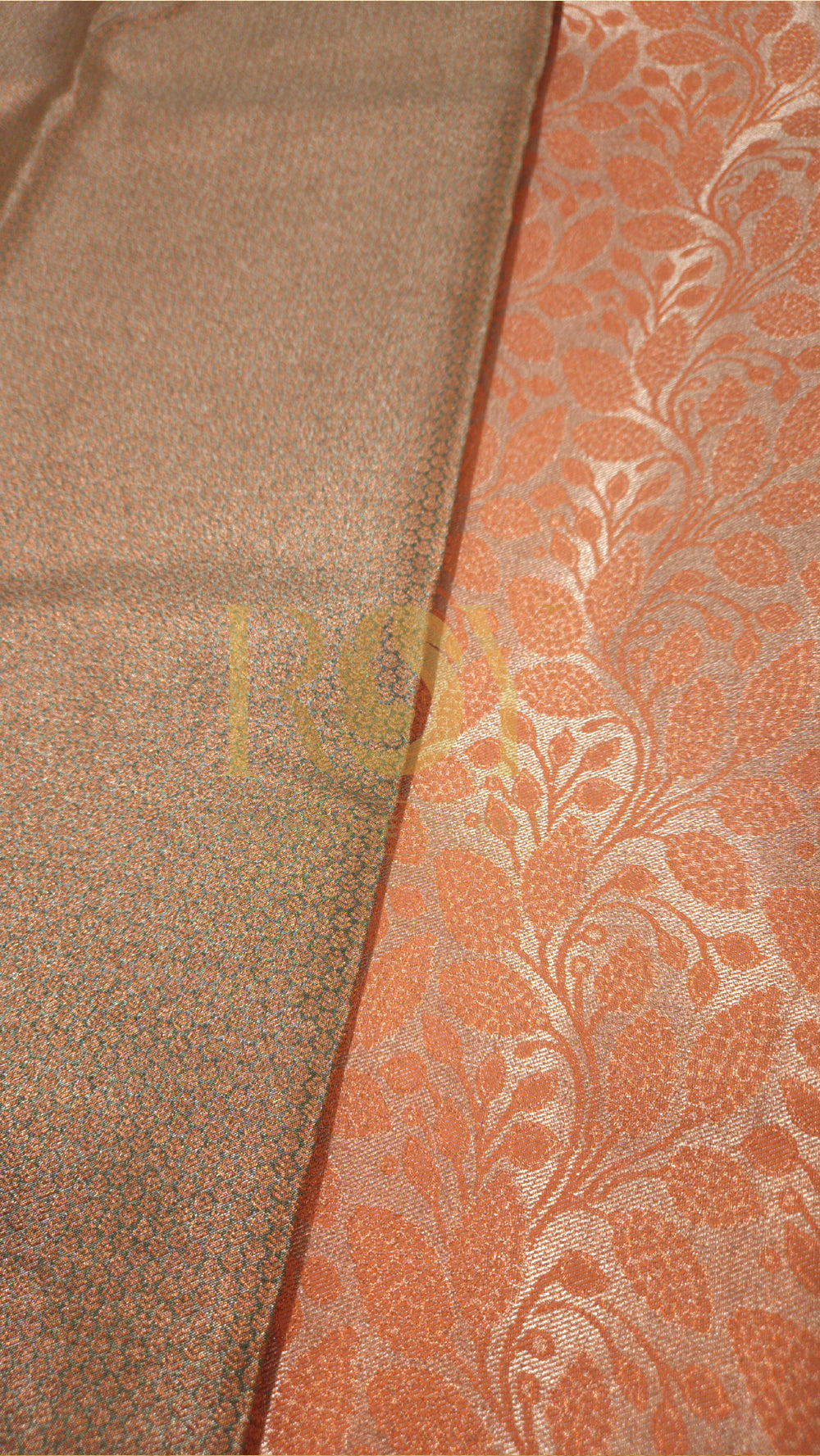 Ivory copper jari leaf tissue jacquard silk