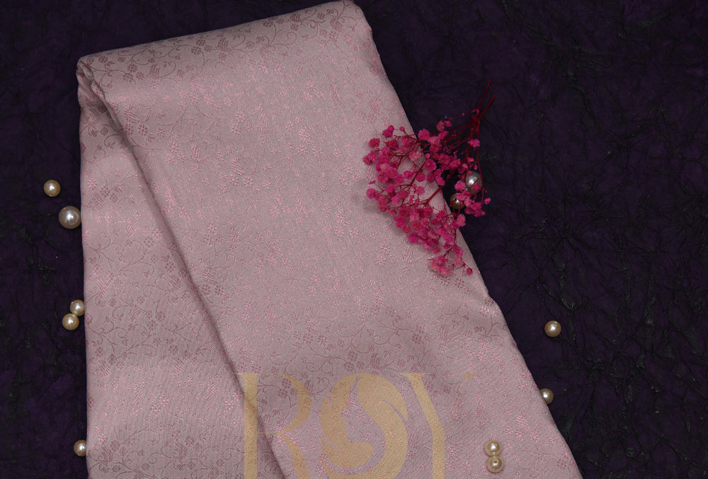 Ivory & Baby Pink Pure Kanchipuram Silk Saree with Zari Floral Jaal - Elegance Personified