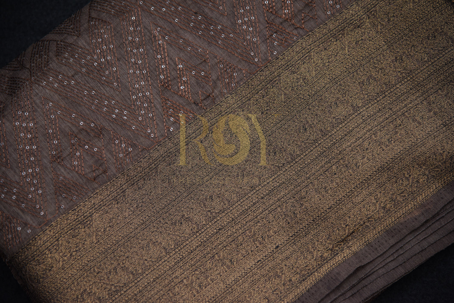 Jute Chandheri saree with intricate thread pattern