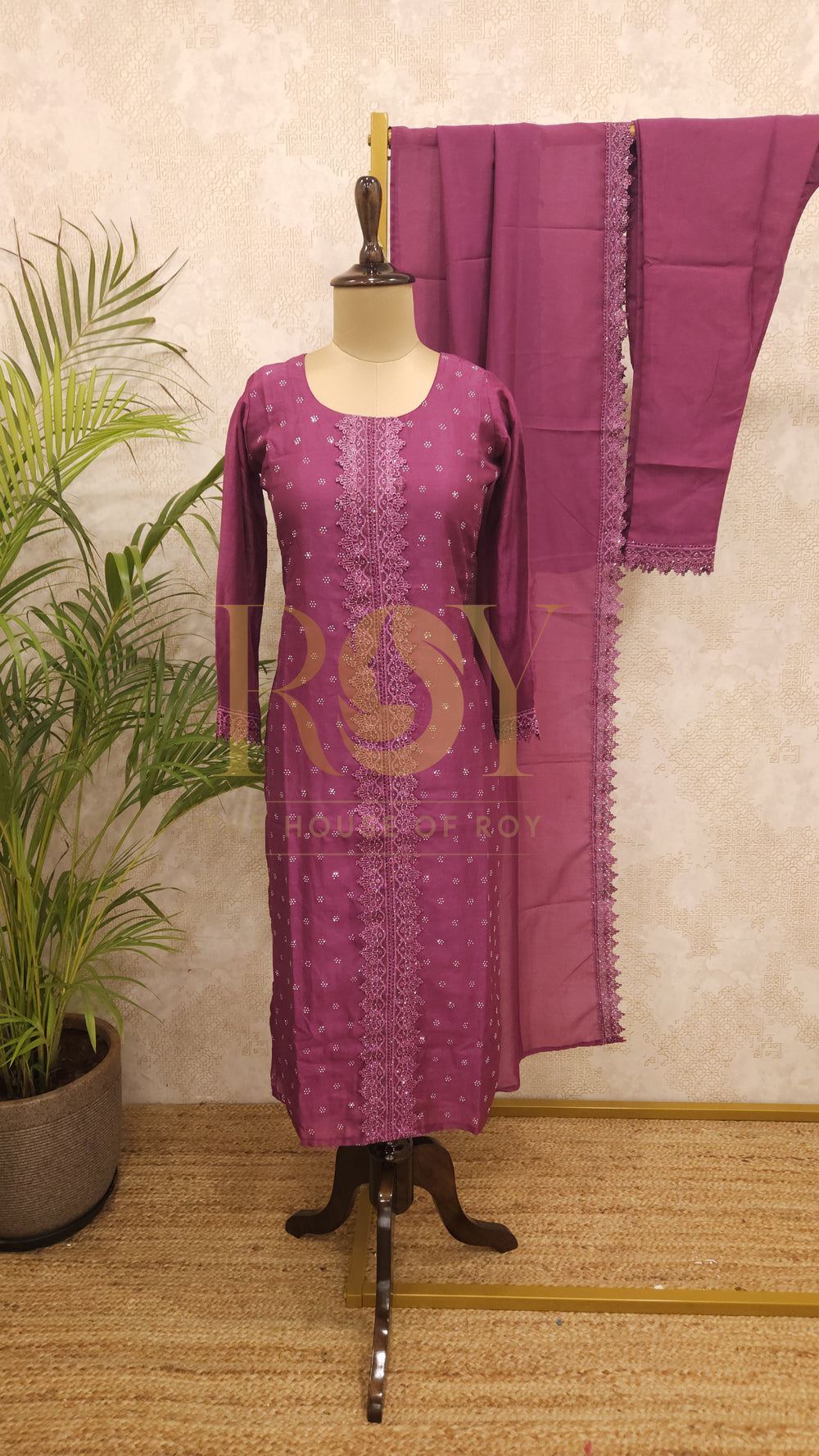 Magenta stone chudi set