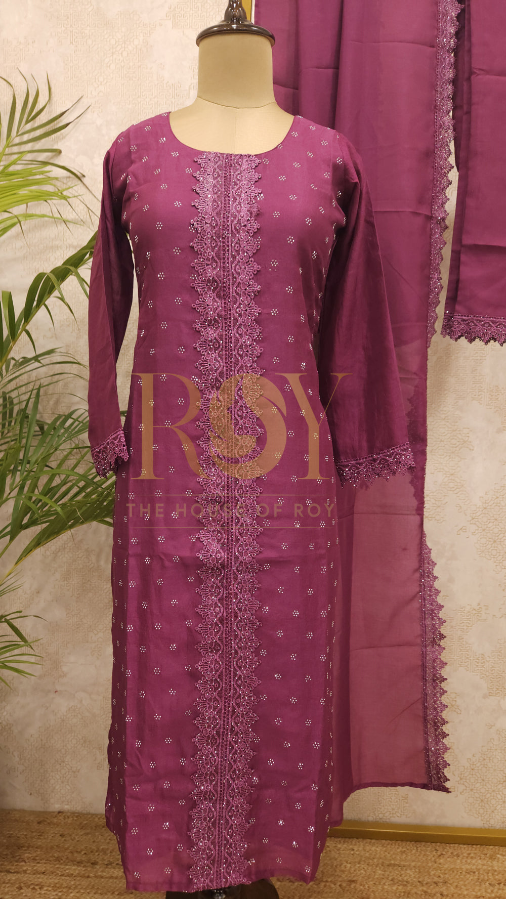 Magenta stone chudi set