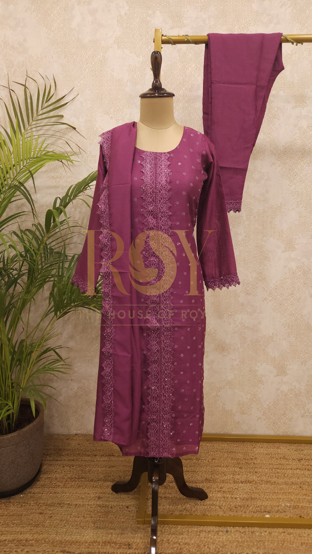 Magenta stone chudi set