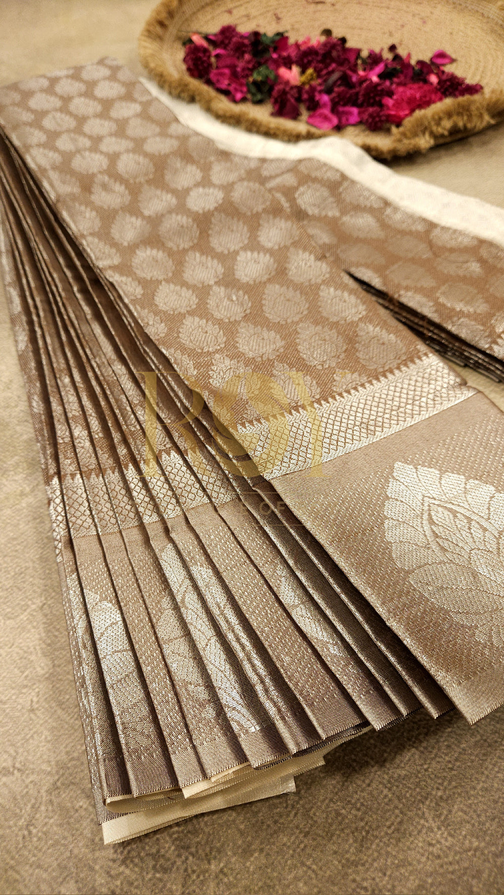 Mushroom silver zari Mix silk saree