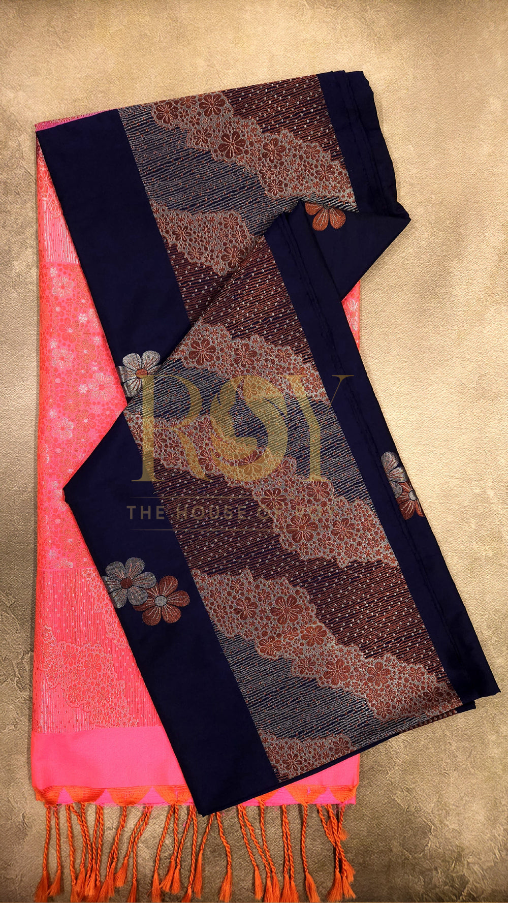 Navy blue fancy border soft silk