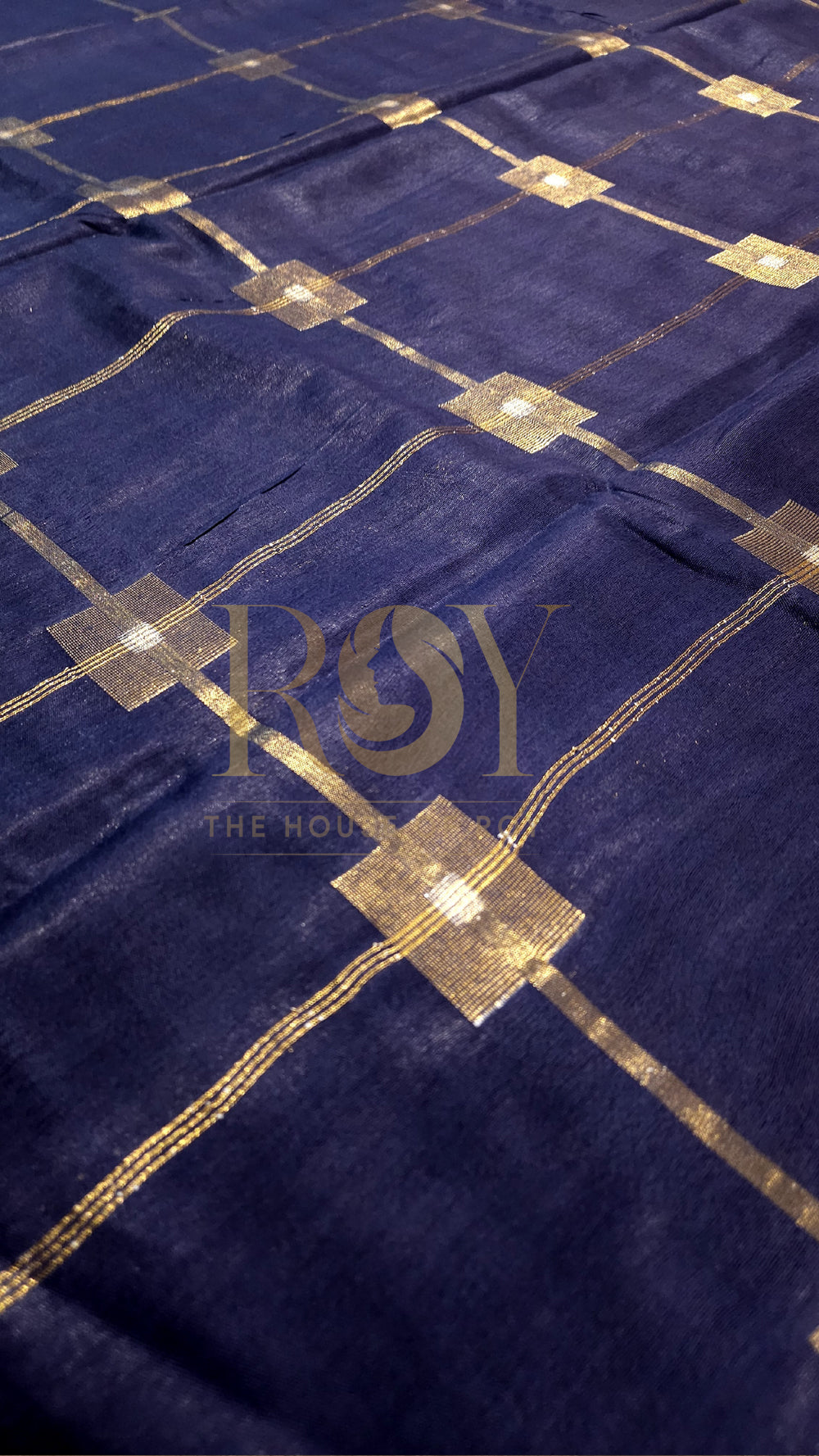 Navy blue check Liva cotton Saree