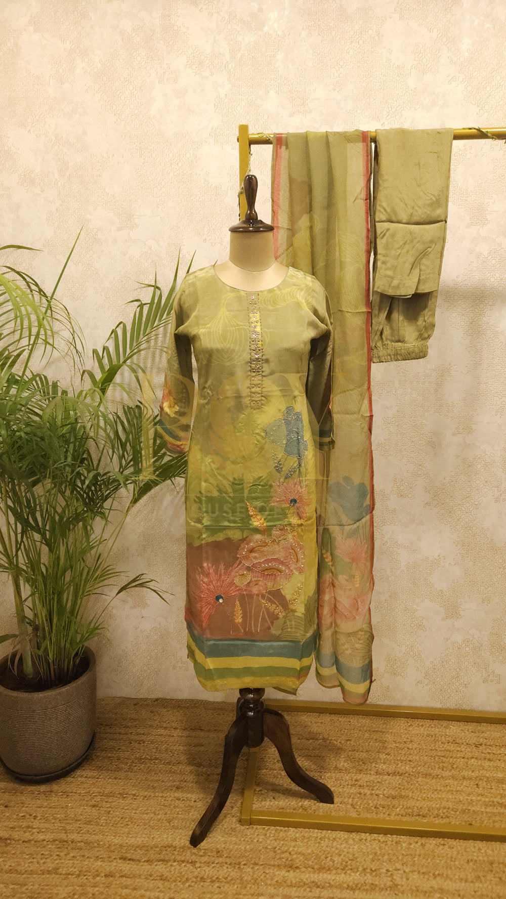 Pale green digital print chudi set