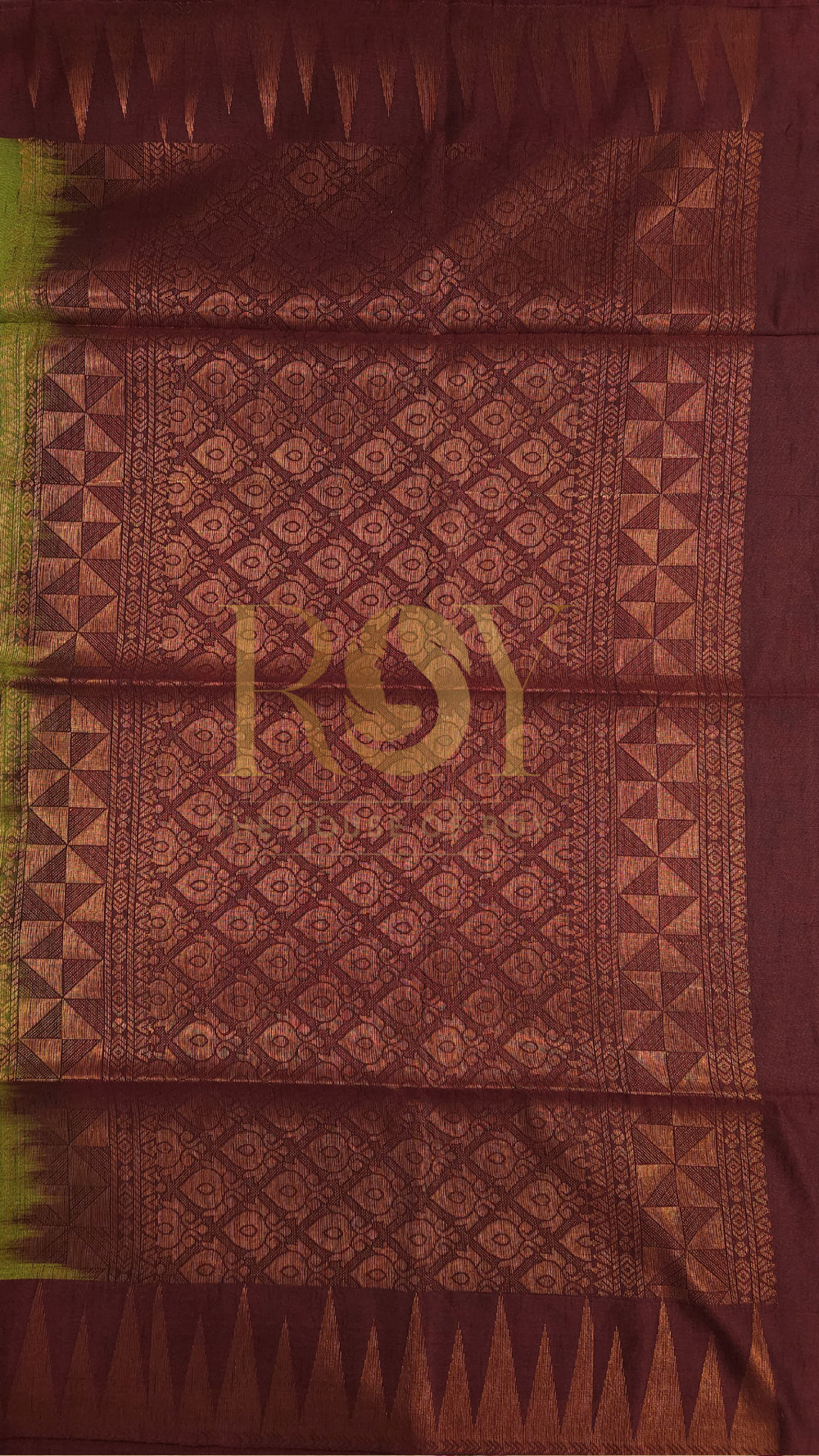Parrot green with maroon copper zari slub silk