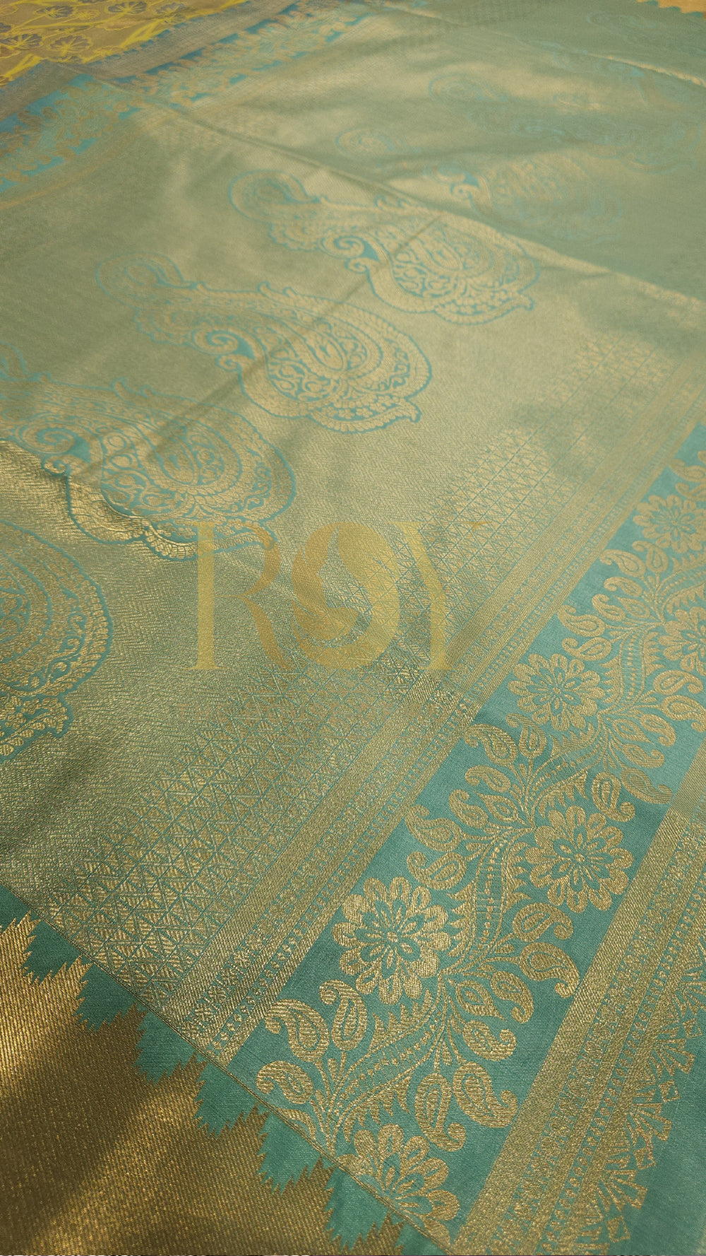 Pastel green jacquard soft silk