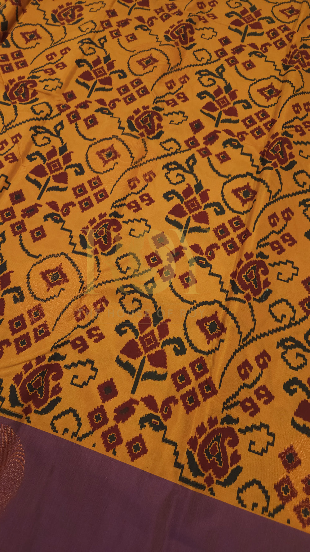 Patola print Silk cotton Saree amber yellow