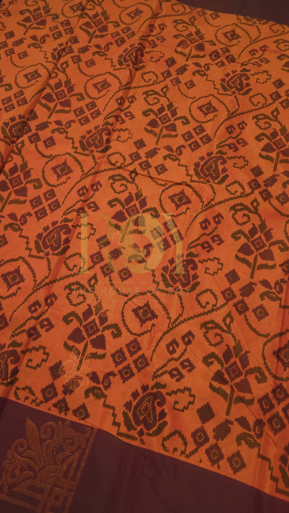 Patola print Silk cotton Saree orange