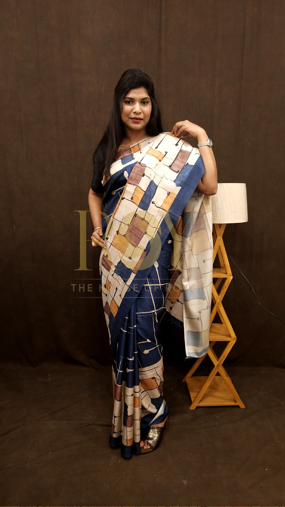 Printed Matka Saree: Multicolor Block Print on Beige