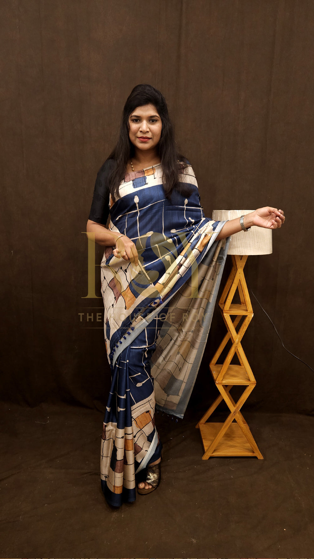 Printed Matka Saree: Multicolor Block Print on Beige