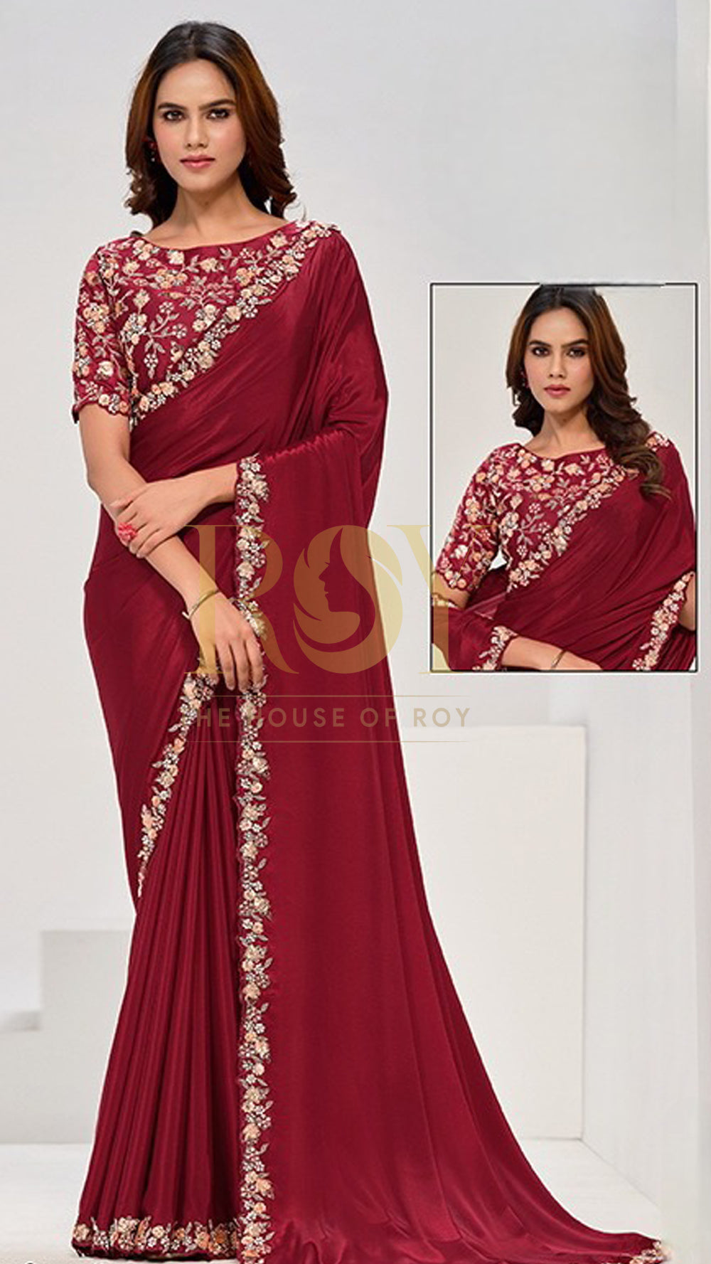 Maroon designer saree