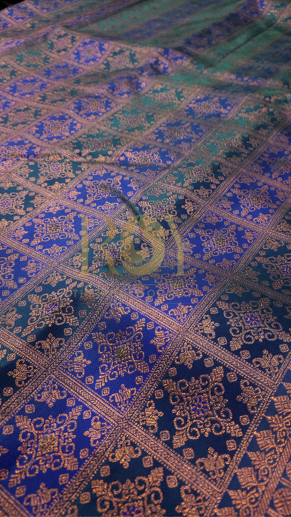 Royal blue and sapphire green Pure silk saree