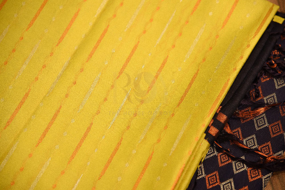 Pure viscose soft lemon yellow silk saree