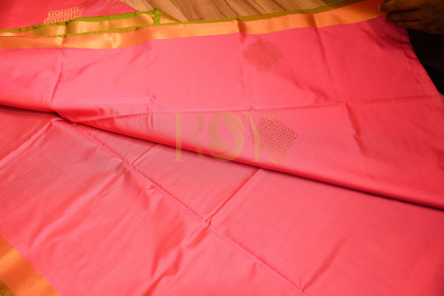 soft silk pink and olive green saree