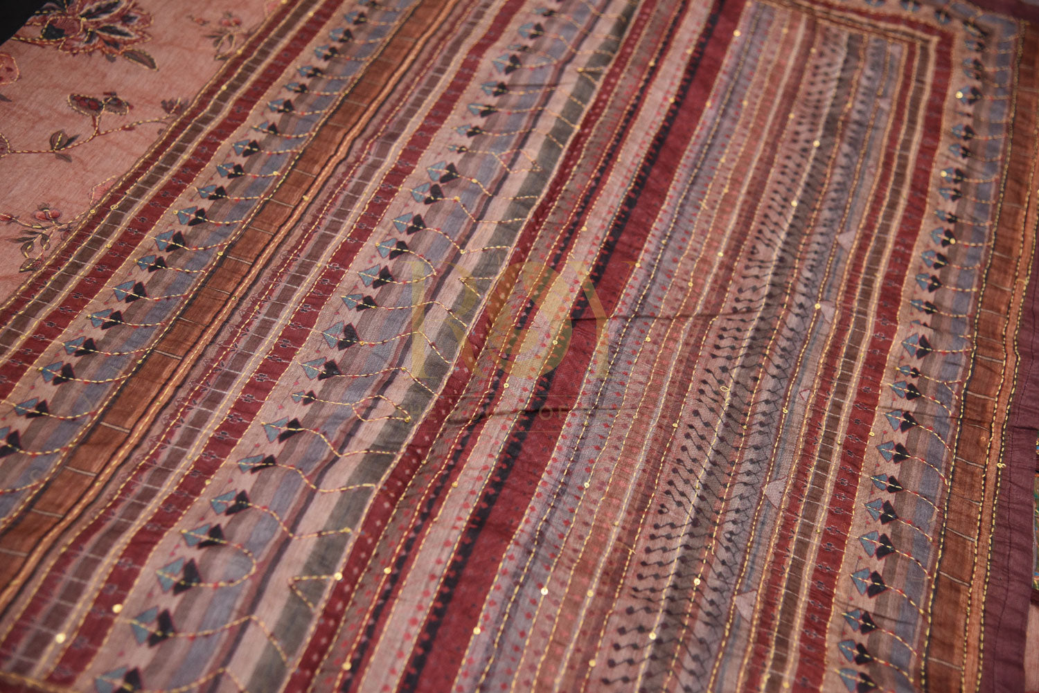 Katha Embroidery peacock saree