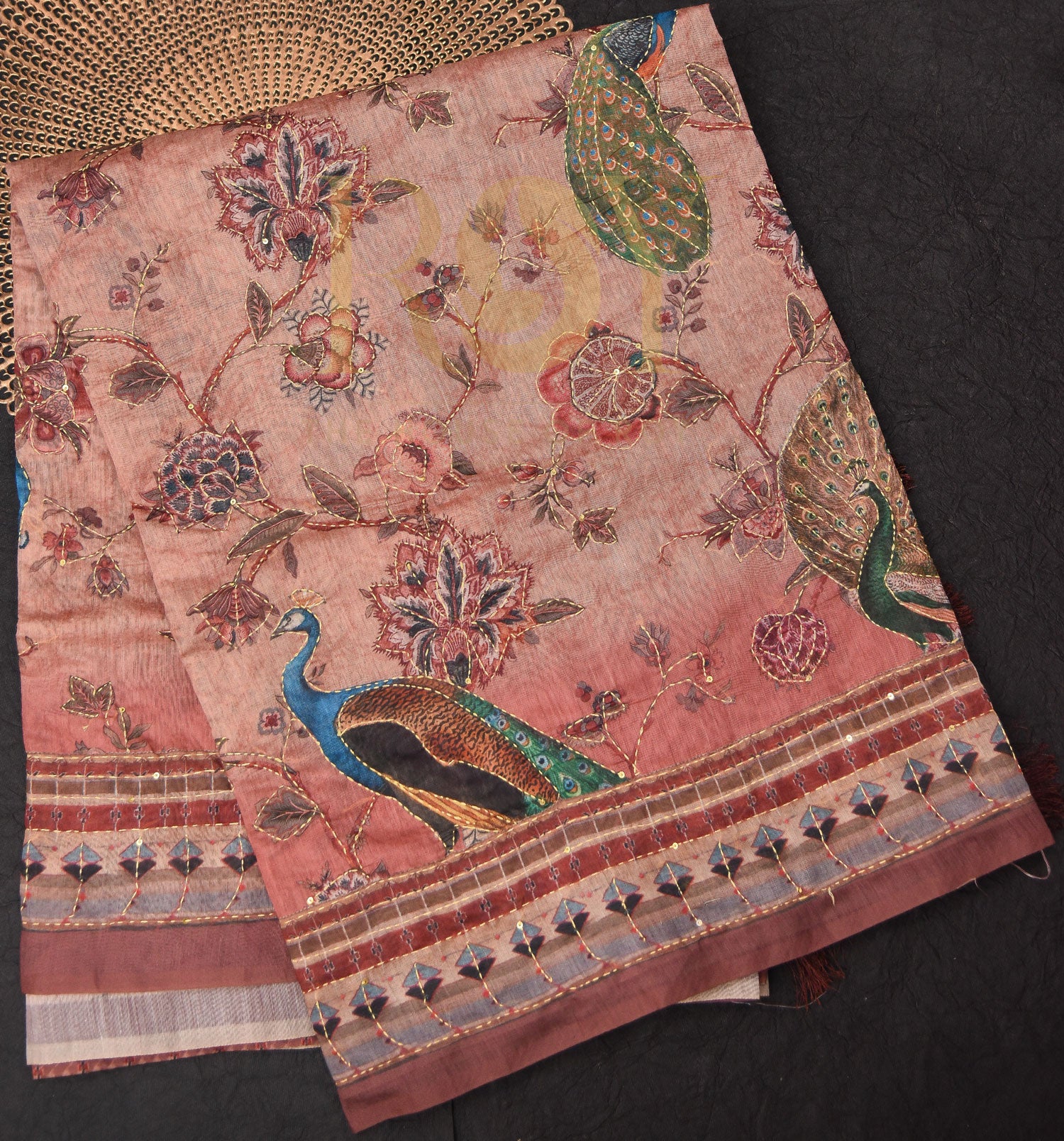 Katha Embroidery peacock saree