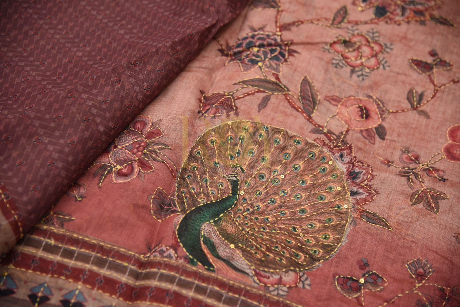 Katha Embroidery peacock saree