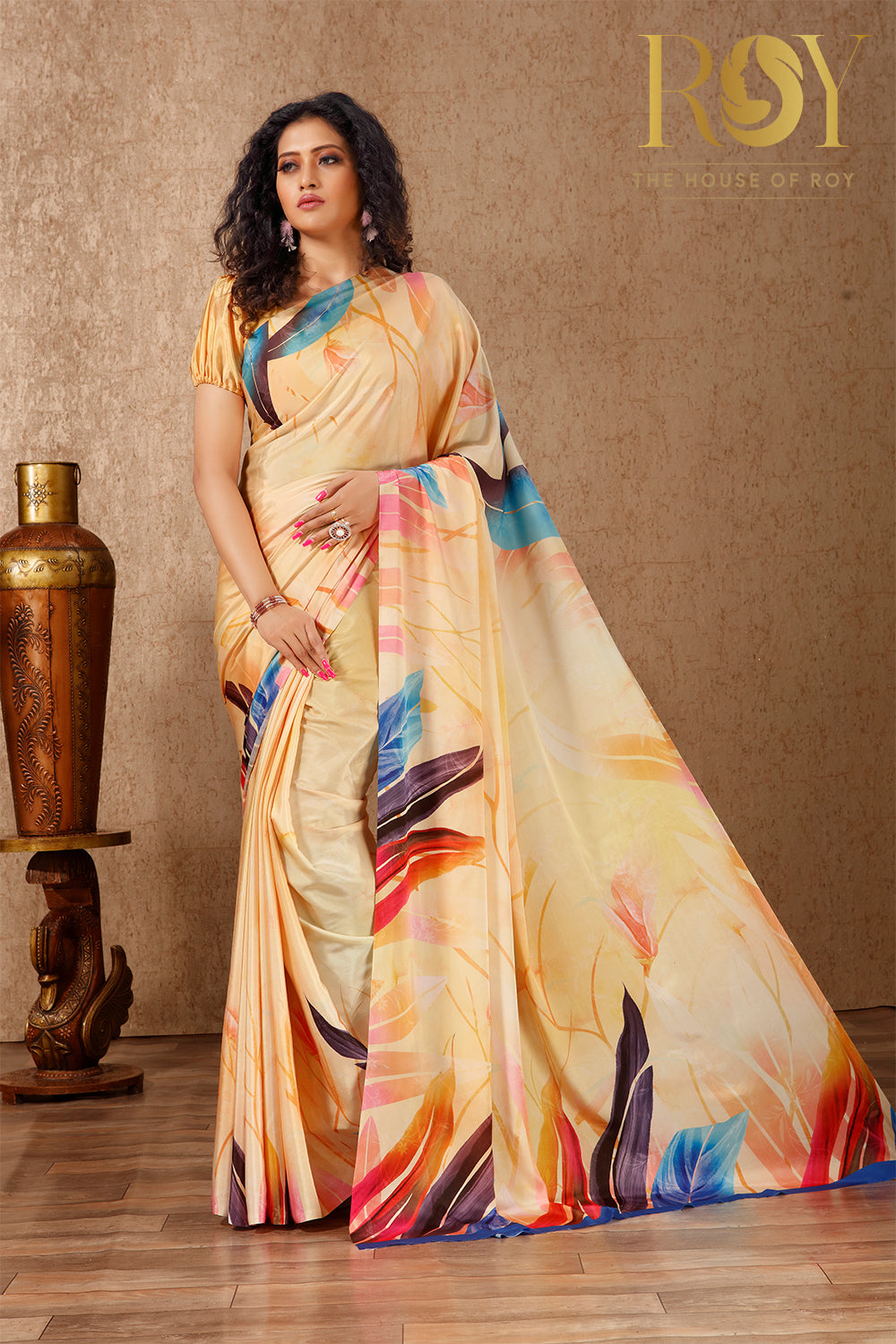 printed multicolor soft crepe saree