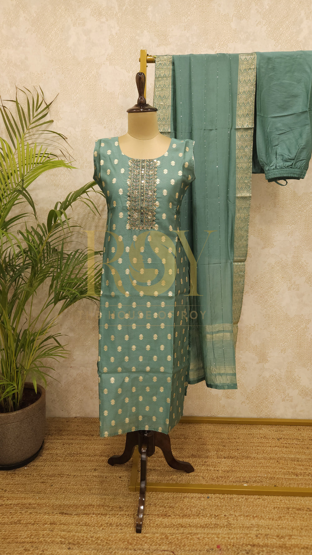 Seagreen brocade chudi set